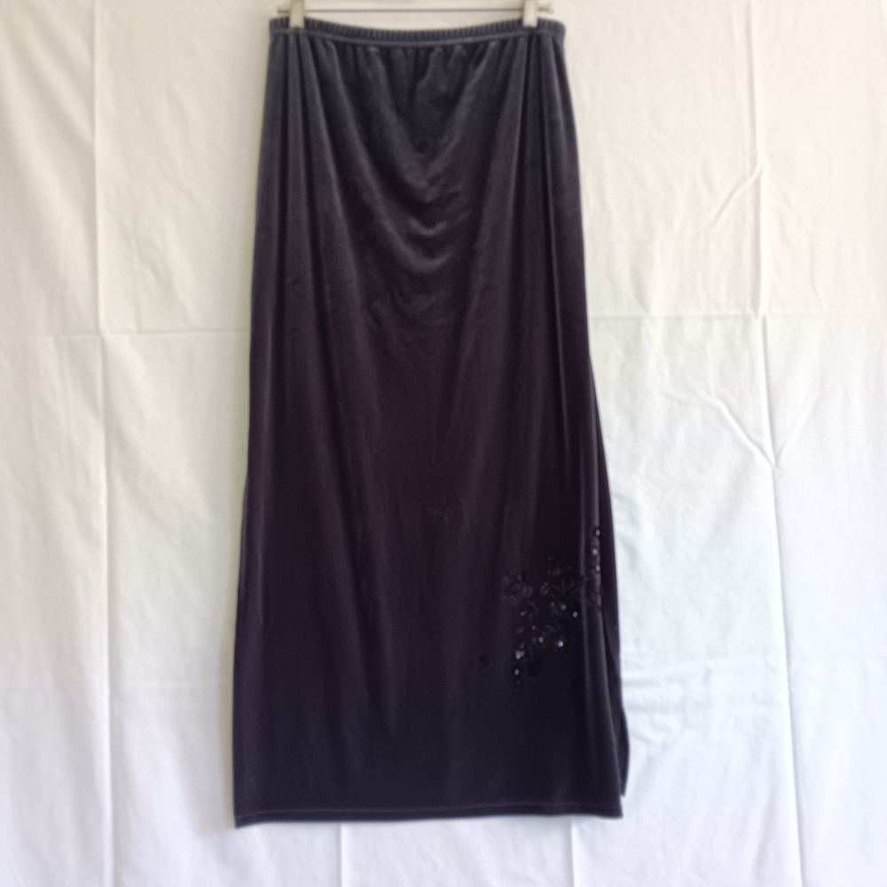 Exact Change Vintage whimsigoth Velvet Maxi Skirt Womens L Glitter Floral Slit